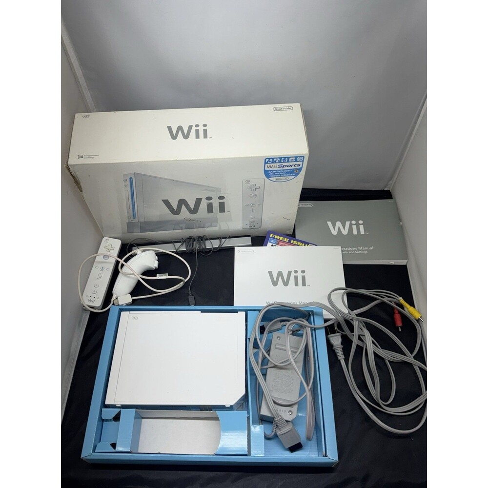 Nintendo Wii Console Bundle White RVL-001 In Original Box Tested Works - NO GAME
